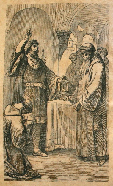 Leopold V. (sterreich) schenkt dem Stift Heiligenkreuz die Kreuzreliquie, die er 1188 in Jerusalem erworben hatte